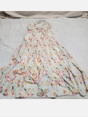 FORE Pink Green Floral V Neck Halter Tied‎ Maxi Dress Medium Casual Sexy Spring